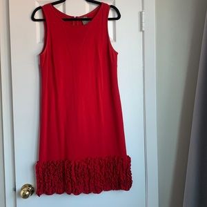 Taylor Red Stretch Sleeveless Dress with Ruffle Hem